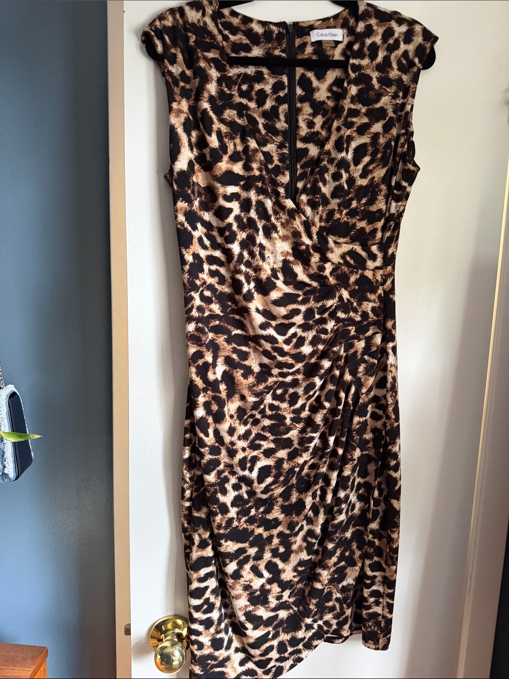 Calvin Klein Leopard-Print Midi Dress in Brown and Black